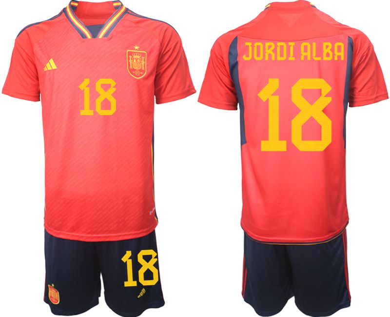 Men 2022 World Cup National Team Spain home red #18 Soccer Jerseys->spain jersey->Soccer Country Jersey